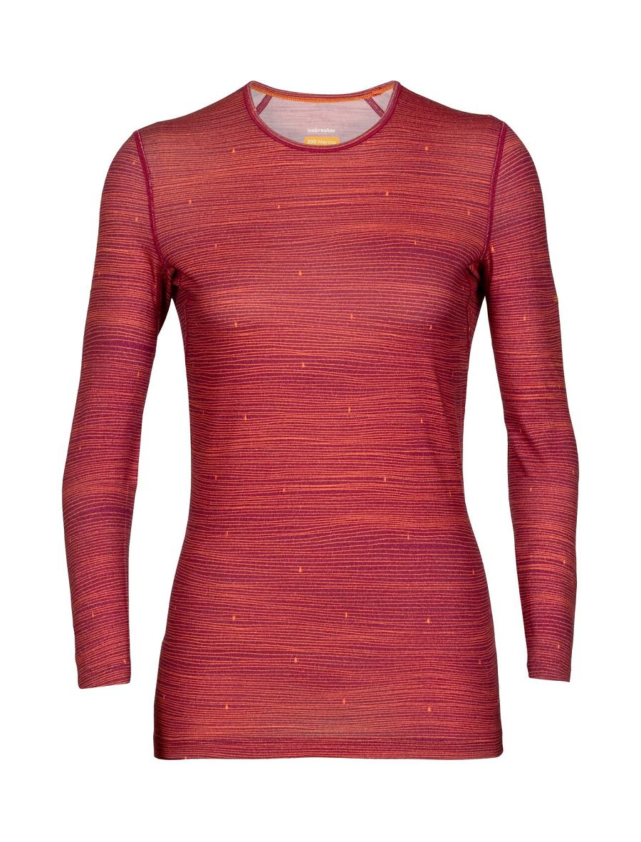 Cherry / Flash Icebreaker Merino 200 Oasis Long Sleeve Crewe Ski Tracks Women's Base Layers | AU 1823MQZA